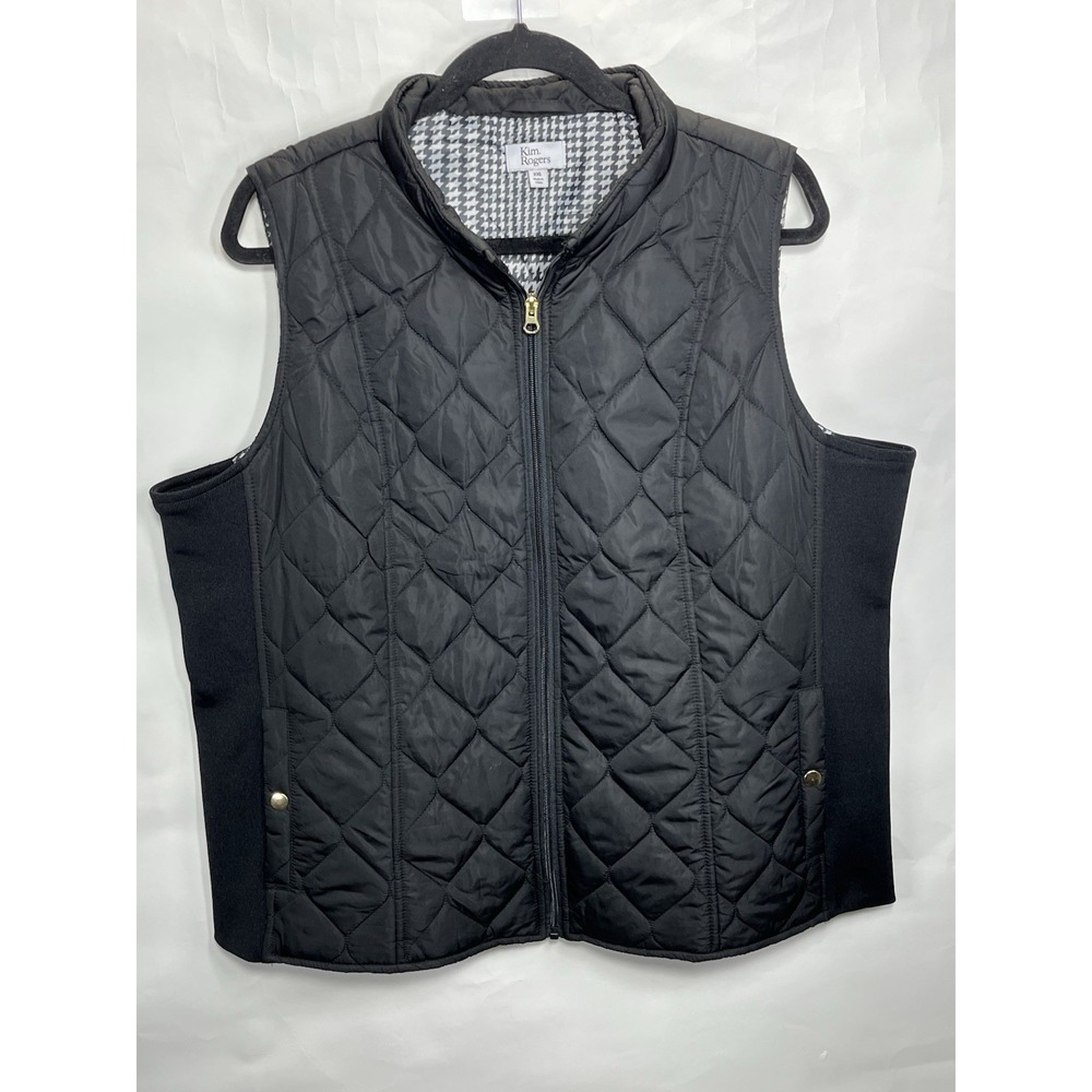Kim Rogers Women's Size XXL Quilted Black Puffer Vest Classic Staple Fall EUC